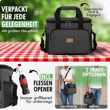 Чорна сумка-холодильник 15 літрів: компактна термосумка для пляжу, кемпінгу, обіду, подорожей, роботи - підтримує холод та тепло