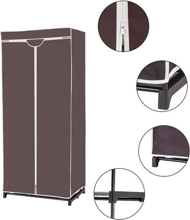 RELAX4LIFE Wardrobe with Metal Frame, Fabric Closet with Large Storage Space, Folding Wardrobe with Cover, Textile Closet with Non-Slip Feet, Folding Clothes Closet Fabric Wardrobe (Coffee Brown)