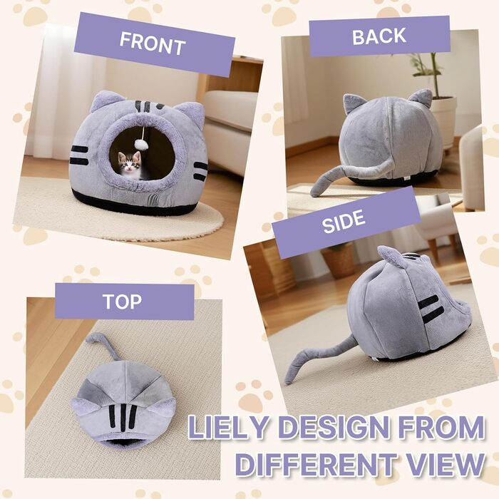 Кішка-будиночок для котів, сірий, 40x40x32 см - зручне ліжко-печеринка для кошенят та дорослих котів