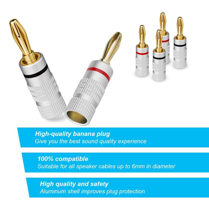 Бананові конектори для акустики 24K позолота, 4.5 мм, 90 градусів (4 шт.)