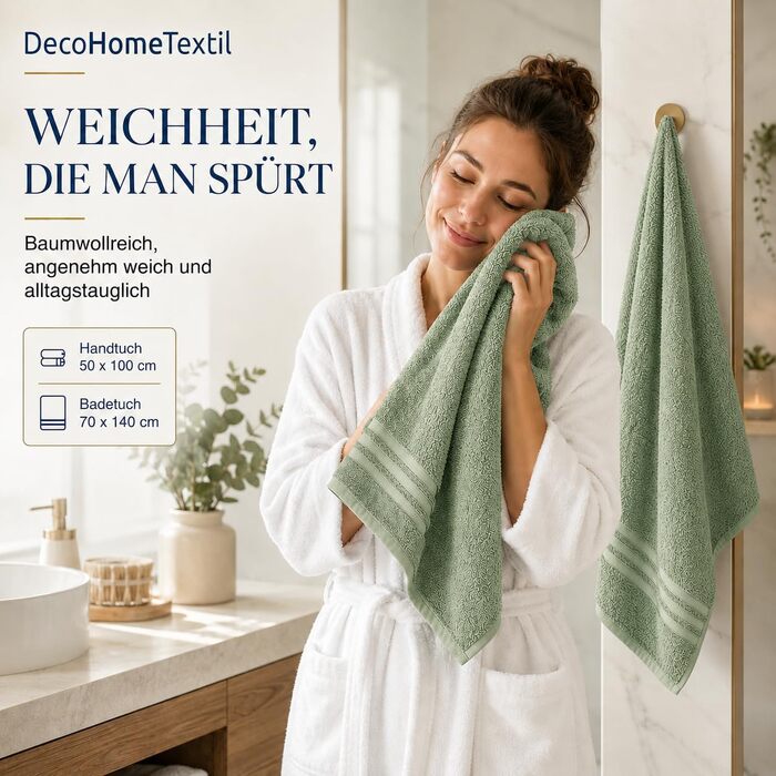 Набір рушників для рук DecoHomeTextil Eco (6 шт), 50x100 см, шавліковий зелений — екологічні, м'які та гігроскопічні махровий рушники