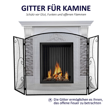 HOMCOM Fireplace Guard, 3-Panel Folding Fire Screen, Spark Screen, Fireplace Protection, Metal, Black, 132.5 x 76.5cm for a Safe Fireplace Area
