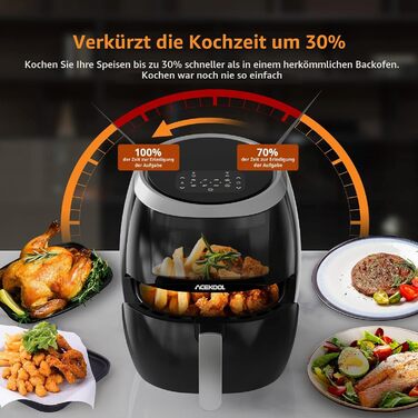 Аерофритюрниця Acekool 8л сіра, без олії, 1800 Вт, з рецептами та 8 програмами