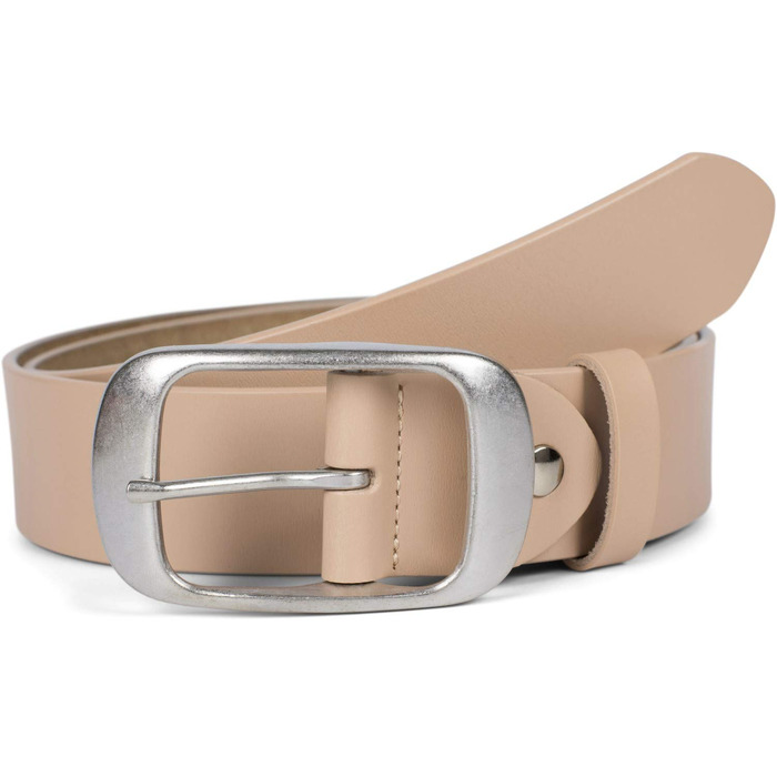 Чоловічий/Жіночий шкіряний ремінь styleBREAKER 3.7 см | Яловичина | Срібляста пряжка | Елегантний ремінь для костюма та джинсів | Регульована довжина 80 см, бежевий