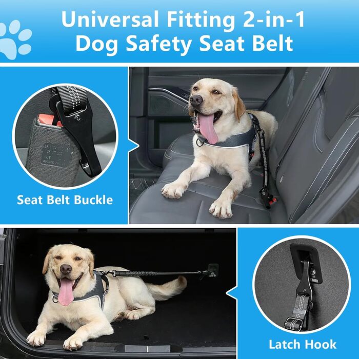 Автомобільний поводок для собак, безпечний, регульований, з надійним замком та амортизатором, чорний