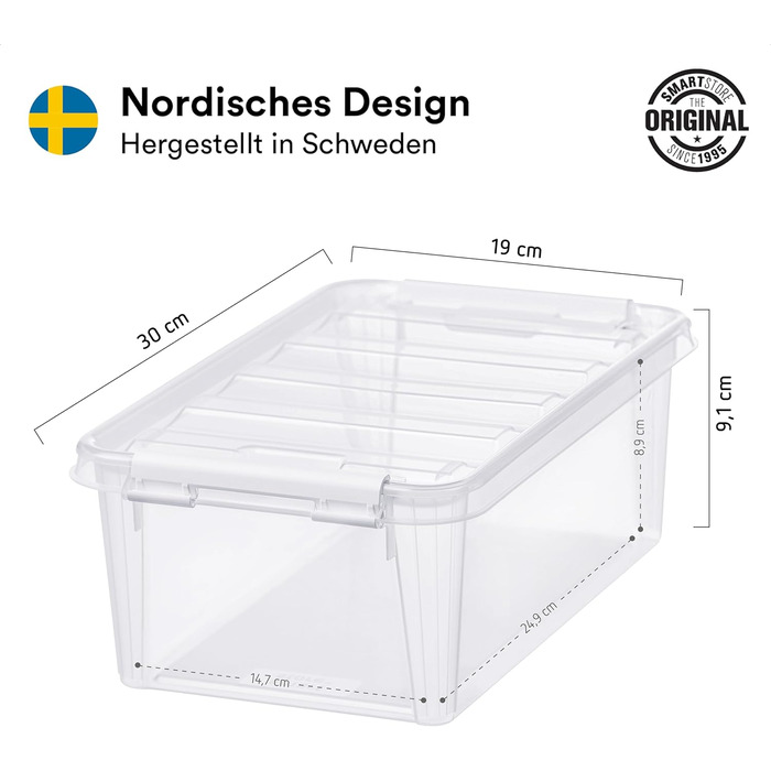 SmartStore - 10x Storage Box with Lid Classic 2L (21x17x11cm) | Stackable Box with Lid | Food-Grade Plastic Box | Plastic Box with Lid & Reinforced Corners | 10 Year Warranty (4.0l)