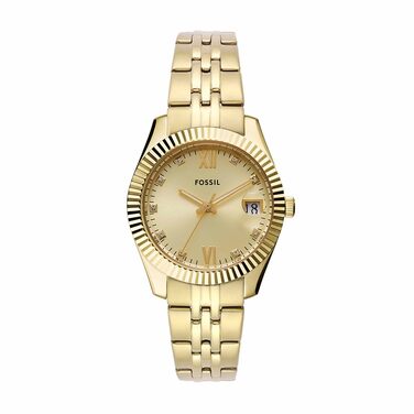 Жіночий кварцовий годинник Fossil Scarlette золотистого кольору з датами та сталевим браслетом, 33 мм