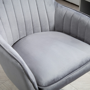 HOMCOM Adjustable Height Desk Chair Swivel Office Chair Rotating Home Office Chair with Back and Armrests Velvet-Look Vanity Chair for Study Room, Grey | Aosom