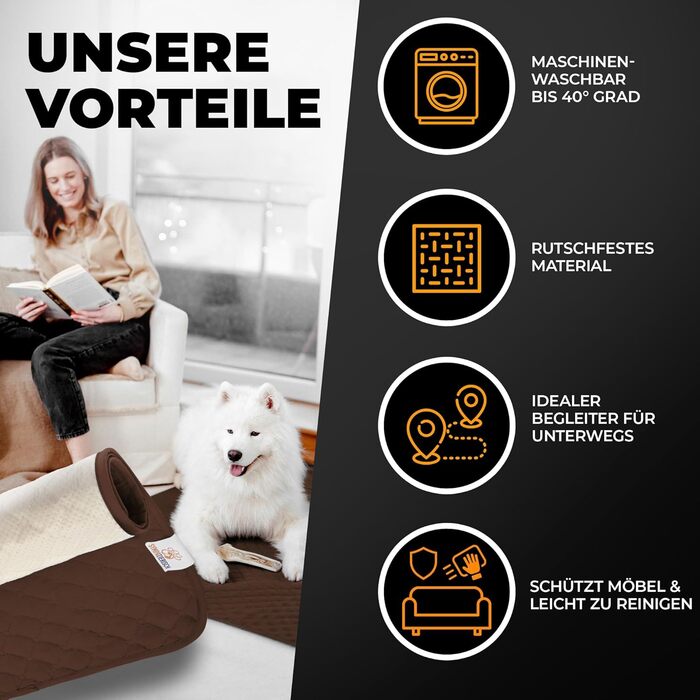 Водонепроникний коврик для собак SympaTierisch: захист дивану та ліжка, 150 x 130 см, коричневий