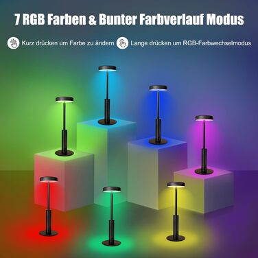 LED-лампа настільна бездротова, акумуляторна, 3 кольори, RGB, регульована яскравість, сенсорне керування, чорна. Підходить для вітальні, спальні, ресторану, вечірки, кав'ярні.