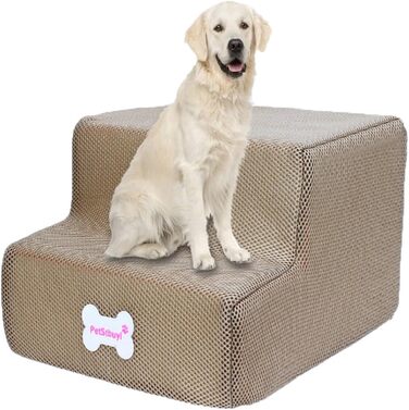 Сходинки для собак на 2 щаблі: для ліжка, дивану, 20 см, широкі, антиковзні, для маленьких, старих, великих собак та котів, Khaki