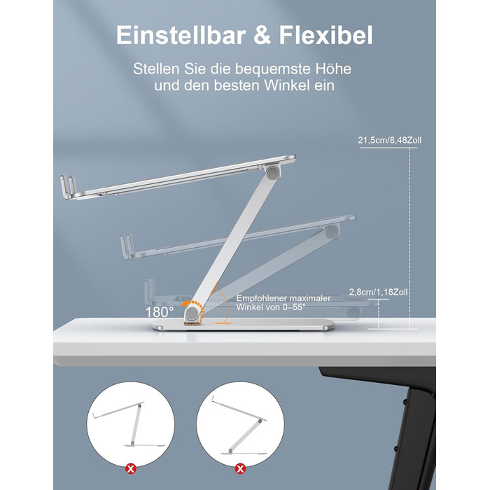 Підставка для ноутбука, алюміній, ергономічна, регульована висота, складна, з вентиляцією, для MacBook Air/Pro та ноутбуків 10-16