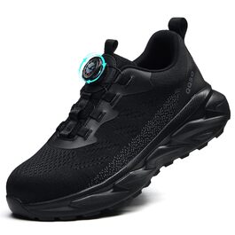 Черевики робочі чоловічі/жіночі, спортивні, дихаючі, анти-удари, зі сталевим підноском, шнурівка, швидка застібка, поворотний замок, 46 EU, чорні