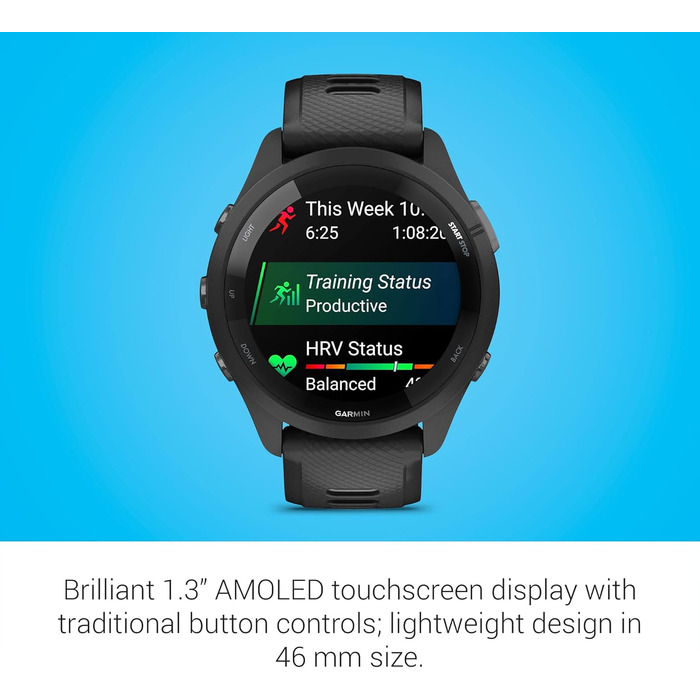 Garmin Forerunner 265: чорний/світло-сірий, 46 мм - спортивний годинник для бігу та фітнесу