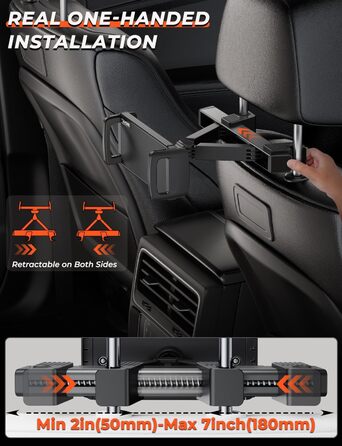 Тримач для планшета в авто Tryone - кріплення на підголівник, 360° обертання, сумісний з iPad, Smartphone, Switch, Tabs, 4.7-13 дюймів