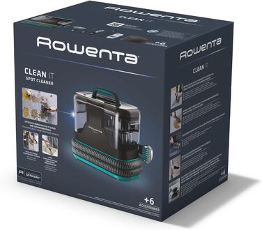 Rowenta Clean It - портативний відпарювач для килимів, 750W, зелений/чорний, IN5020F0. Швидке та легке очищення, знімний бак 2.3л та 5 насадок