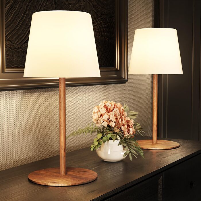 Світлодіодні настільні лампи EZVALO бездротові, 2 шт., IP65, USB-C, димування, 3 режими кольору, для дому та кемпінгу (дерев'яний колір)