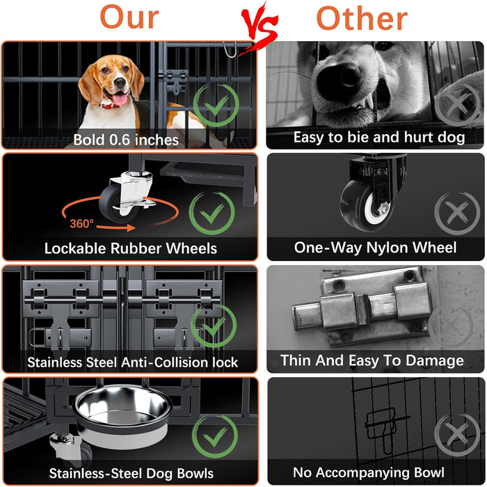 Клітка для собак, переноска для собак з піддоном, клітка-роздільник, клітка-ґратка з 2 дверцятами та піддоном, подвійна клітка 2 в 1 для великих та середніх собак, 107 x 73 x 69 см, чорний L