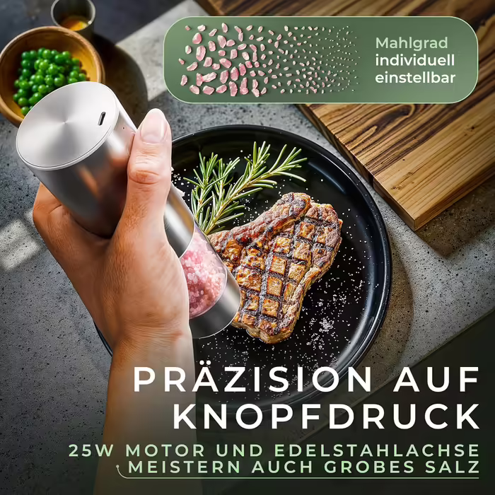 WALDWERK Electric Salt and Pepper Grinder (300 mAh Battery) - Pepper and Salt Mills with Elegant Acacia Holder - Electric Salt and Pepper Grinder - Electric Salt and Pepper Grinder Set