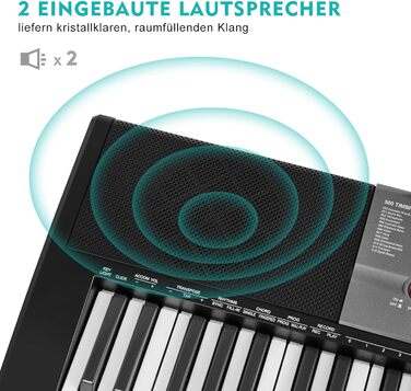MUSTAR 61-клавішна клавіатура-піаніно для початківців, цифрова клавіатура з підсвічуванням, динаміками, стійкою, табуретом, навушниками, мікрофоном, підставкою для нот, 300 звуків та уроками гри, чорний колір