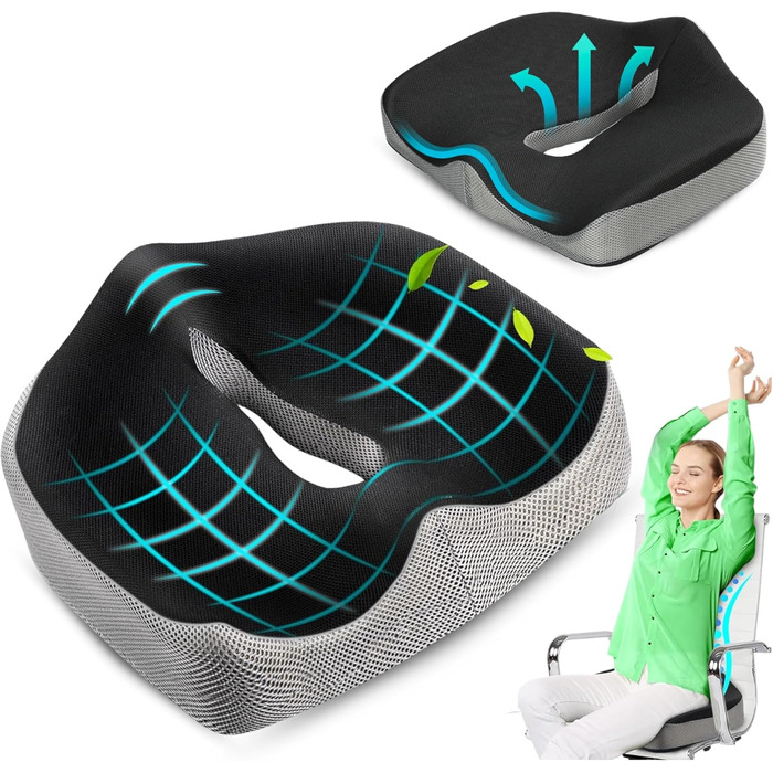 Подушка для сидіння Coxiskissen: ергономічна подушка для офісного крісла з Memory Foam, для спини, стегна, тазу, від болю в спині, геморою, радикуліту, для інвалідного візка, знімний чохол