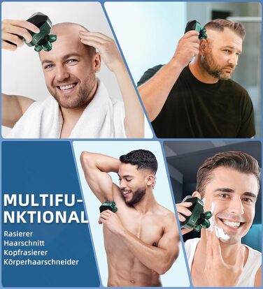 Електричний голкострум для чоловіків Luctry Glatzen Rasierer, 5D голкострум для чоловіків з лисою головою, водонепроникний IPX7, темно-зелений