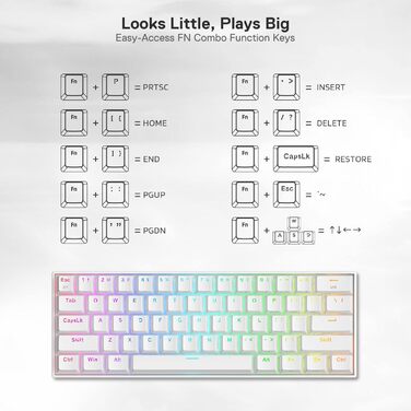 Redragon K530 Pro Draconic - Механічна ігрова клавіатура 60% з RGB підсвічуванням та Tactile brown перемикачами (61 клавіша, Hot-Swap, Bluetooth/USB, Windows/Mac/Android)