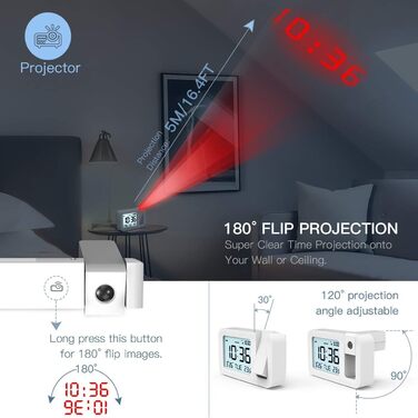 Projection Alarm Clock, TedGem Travel Alarm Clock Digital Clock Table Clock 3.8