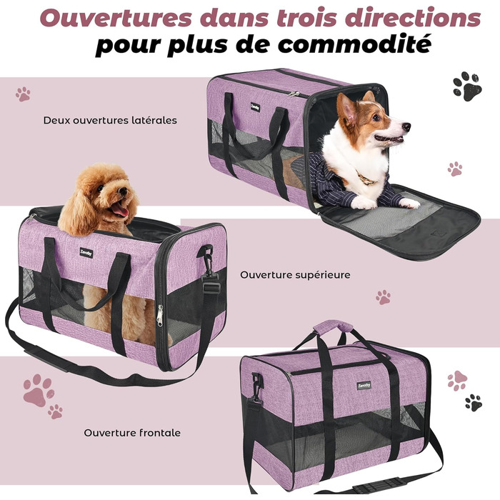 Транспортна сумка для котів та собак Zavothy, дихаюча та легка, з регульованим плечовим ременем, знімний м'який матрац (фіолетовий, L)