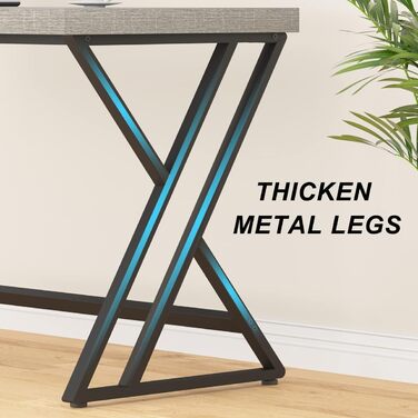 Long Computer Desk - Industrial Design Study Table for Home Office - Wood Top - 140 x 60 x 75.5 cm