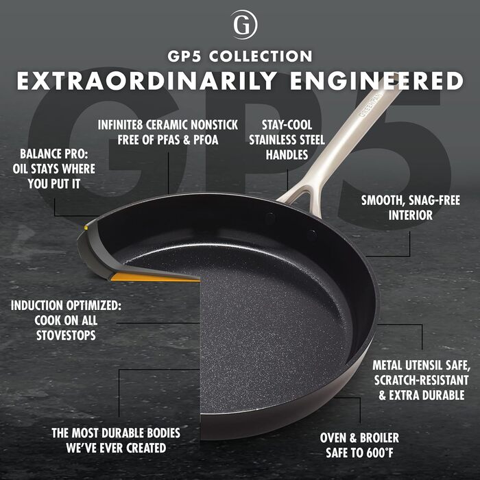 GreenPan GP5 сковорода з антипригарним покриттям Hartelox, 25.4 см, чорна, для індукції, орієнтована на здоров'я, PFAS-free