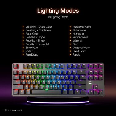 Механічна клавіатура TECWARE Phantom+ 87 клавіш RGB (Чорна) з перемикачами Wraith Red (лінійні, 45g)