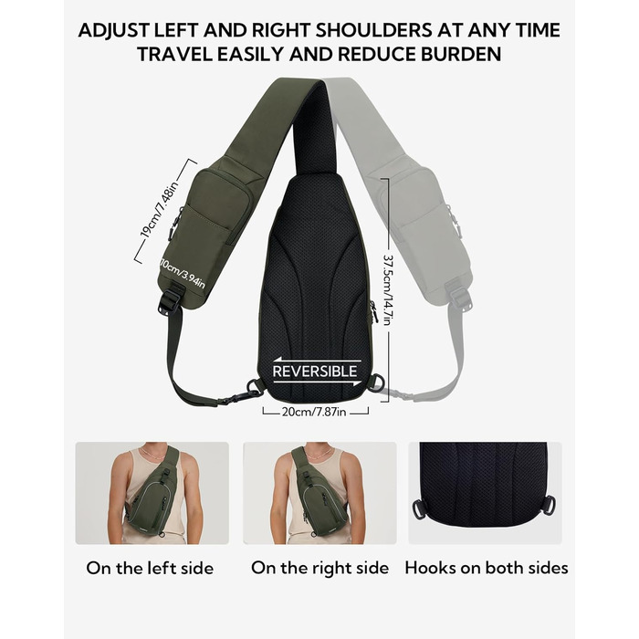 Чоловіча/Жіноча сумка через плече Waterfly: Messenger Bag, Sling Bag, Crossbody Bag для спорту, подорожей, велоїзди та піших прогулянок (Хакі)