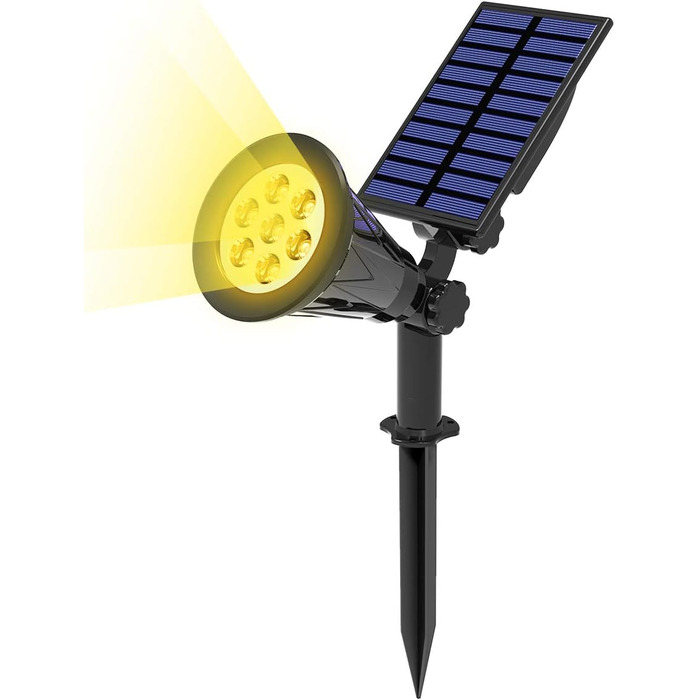 T-SUN LED Solar Spotlights, 2 Pack 4 LED Solar Garden Lights, Bright Garden Light, 2 Lighting Modes, Safety Lighting, Large Outdoor Light for Lawn, Paths, Terrace (Cool White 6000K) (7led-warm white, 1 pack)