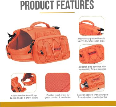 Рюкзак для собак OneTigris Mammoth 2.0 - для походів та кемпінгу, помаранчевий (M)