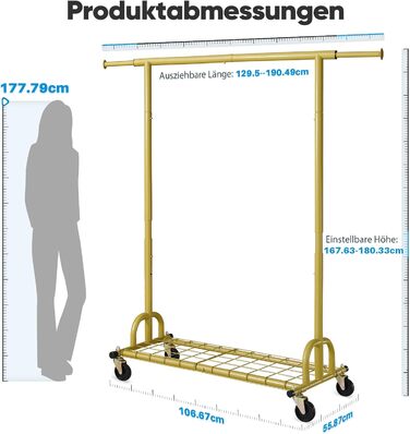 HOKEEPER Clothes Rack with Shelves, 450 kg Capacity, Rolling Garment Rack, Portable Clothes Hanger, Chrome (S002GD)