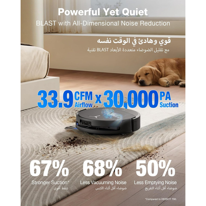 Робот-пилосос з функцією вологого прибирання ECOVACS T90 PRO Omni, 30 000 Па, PowerBoost, матовий чорний