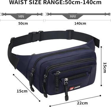 Водонепроникна поясна сумка-бананка для жінок та чоловіків. Мультифункціональна сумка на пояс з блискавкою. Підходить для подорожей, піших прогулянок та будь-яких активностей на відкритому повітрі (Темно-синій)