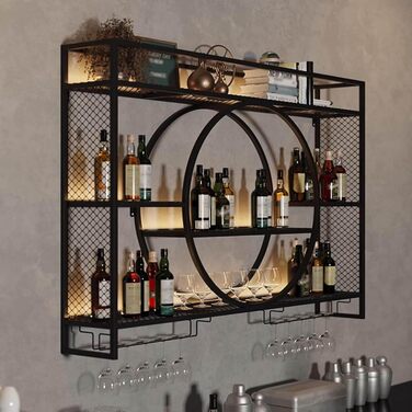 Стильна підвісна вітрина для вина на стіну, металева, велика місткість, для кухні, вітальні, бару (47.2 x 5.9 x 31.4 дюймів, Чорний)