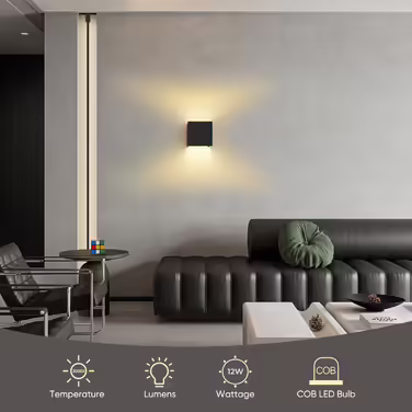 LED настінний світильник 12W, алюмінієвий, регульований кут світла, IP54, тепле біле світло 3000K, для вітальні, спальні, саду, для внутрішнього та зовнішнього використання, 2 шт., колір: білий/чорний