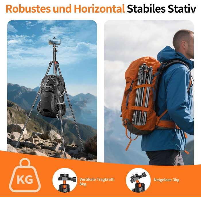 Штатив для камери XXZU 180 см, легкий, для DSLR/смартфона, з кульковою головкою 360° та 1/4-дюймовою різьбою, чорний