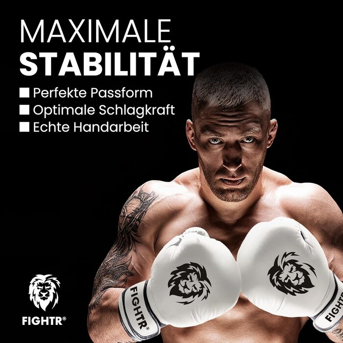 Боксерські рукавички FIGHTR®: Максимальний захист та стабільність | Для боксу, MMA, муай-тай та кікбоксингу | Розміри 8-16 oz, з чохлом (14 oz, білий/чорний)