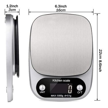 Кухонні ваги Mobxpar: електронні, з нержавіючої сталі, прецизійні (0,1г), до 5кг, з функцією тарування