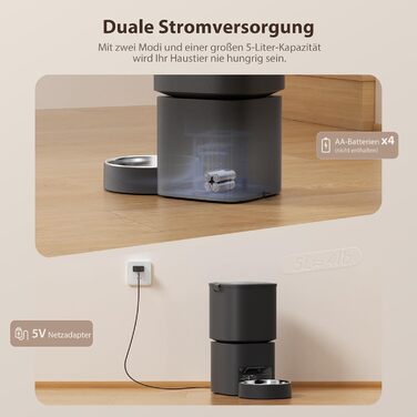 Автомат для годування котів та собак, 5л, інтелектуальний, програмований, білий/чорний