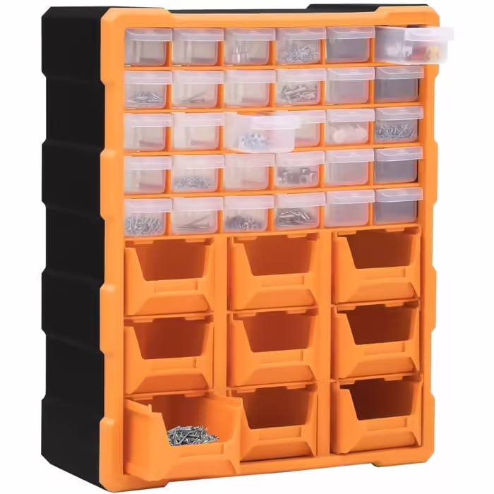 vidaXL Multi-Drawer Organizer with Sorting Boxes, Assortment Boxes, Assortment Case, Assortment Box, Small Parts Storage 52x16x37.5cm (30 + 9 drawers, Orange)