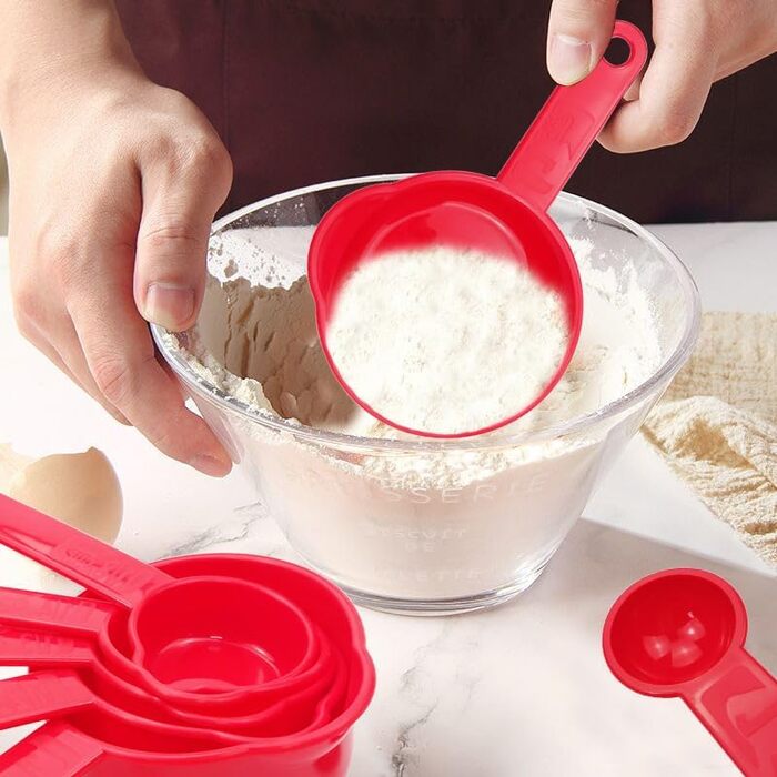 Measuring cup and spoon set, 11-piece plastic measuring cup and spoon set for dry and liquid ingredients, 5 measuring cups and 6 measuring spoon set for kids for cooking and baking, color: Green