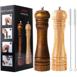 Набір дерев'яних мельниць для перцю та солі (2 шт.) з регульованими керамічними жорнами