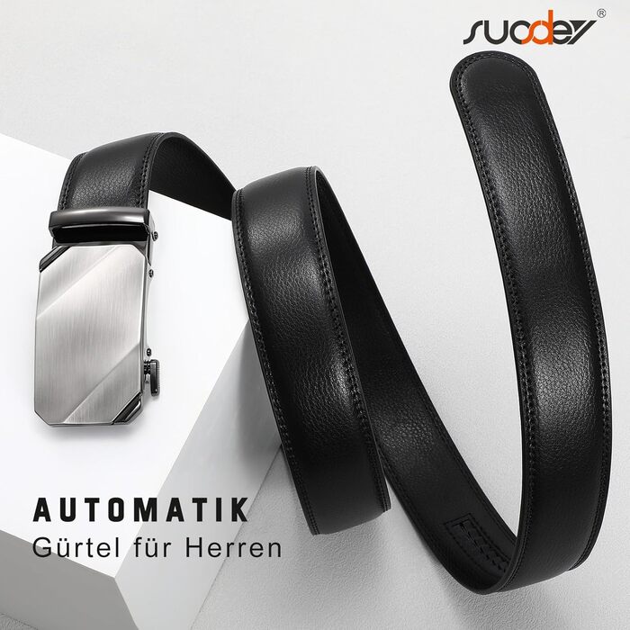 Чоловічий шкіряний ремінь SUOSDEY з автоматичною пряжкою, 35 мм, регульований без дірок, 115/130 см (чорний)