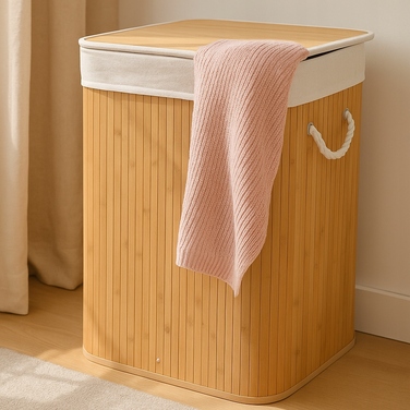 Великий прямокутний бамбуковий кошик для білизни з кришкою, 72 л