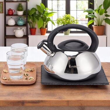 Електричний чайник EliteHoff з індукційним нагріванням, 3л, нержавіюча сталь, з автоматичним свистком, срібний, для всіх типів плит (E-5113)